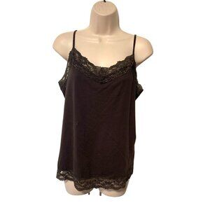 Vintage Y2k Van Heusen Womens Size Large Brown Lace Trim Tank Top Shirt Adjustab